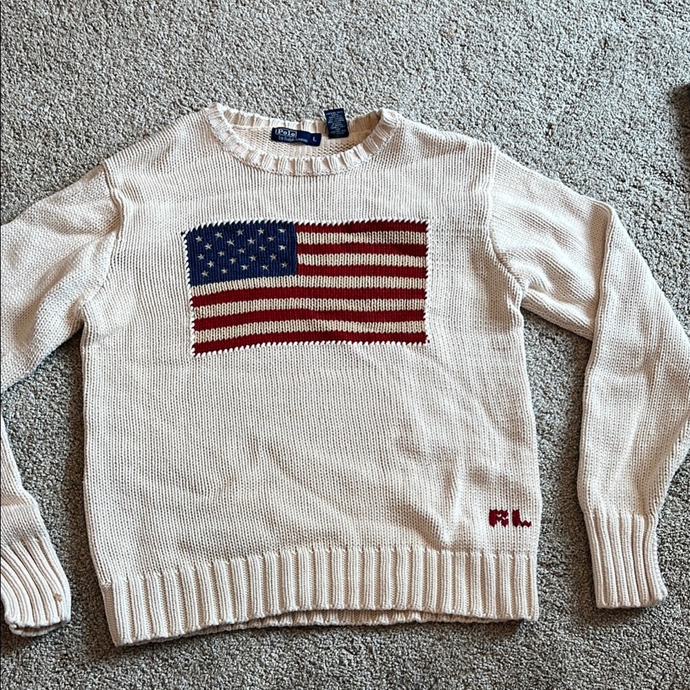 Ralph Lauren Cream Sweater with American Flag